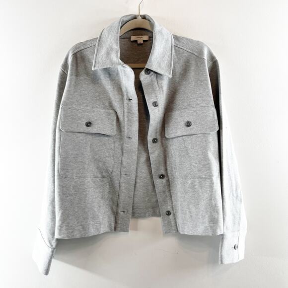 Vince Cropped Long Sleeve Boxy Fit Jacket Shacket Gray Large - Picture 2 of 5